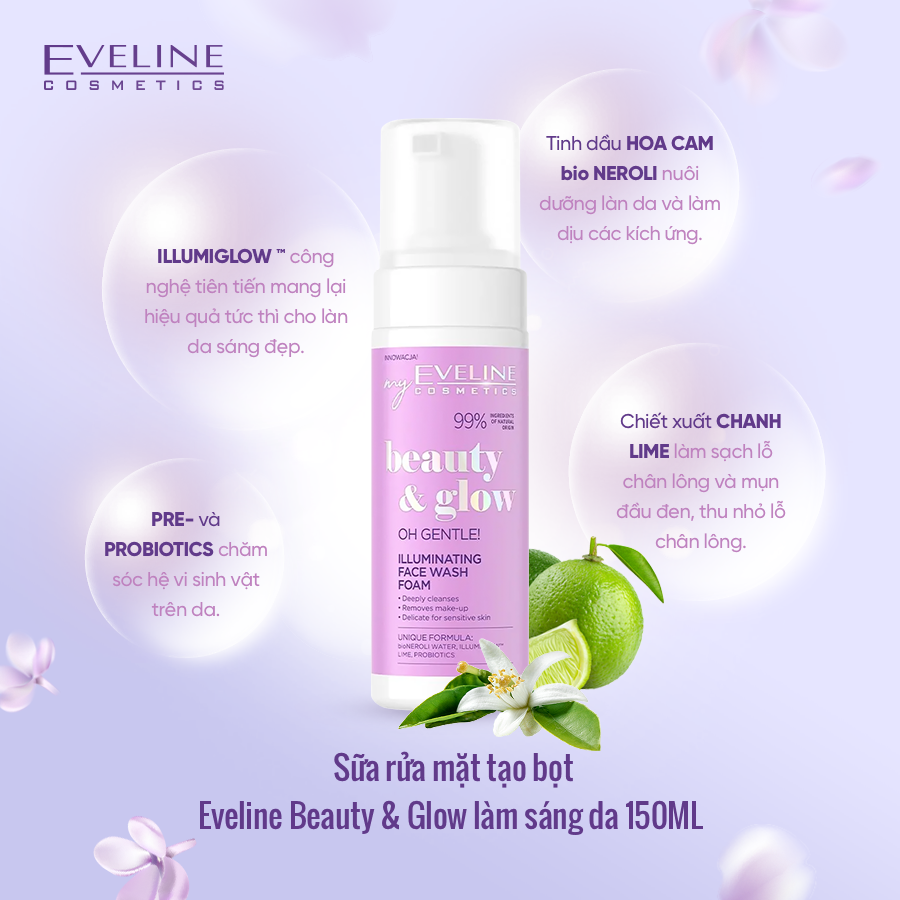 Sữa rửa mặt tạo bọt Eveline Beauty & Glow làm sáng da 150ML 1