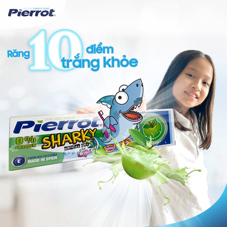 Gel đánh răng trẻ em Pierrot Sharky Calci hữu cơ hương táo 75ML 3