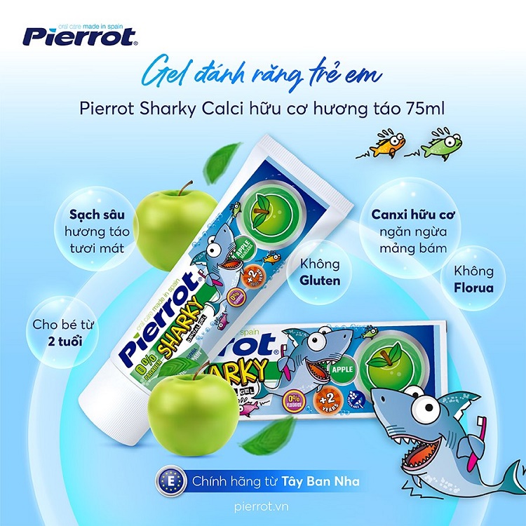 Gel đánh răng trẻ em Pierrot Sharky Calci hữu cơ hương táo 75ML 1