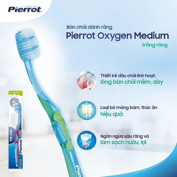 Bàn chải đánh răng Pierrot Oxygen Medium trắng răng 1