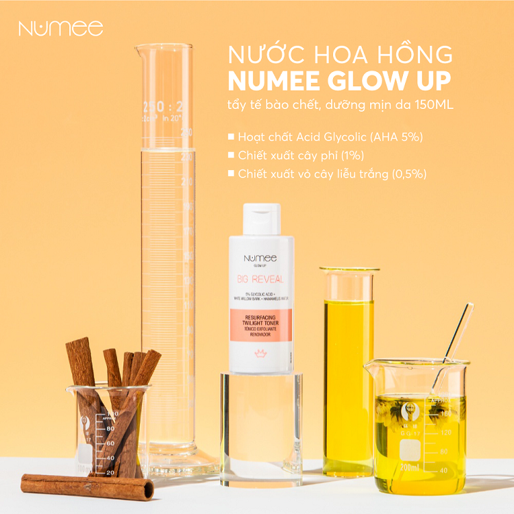 Nước hoa hồng Numee Glow Up tẩy tế bào chết, dưỡng mịn da 150ML 2