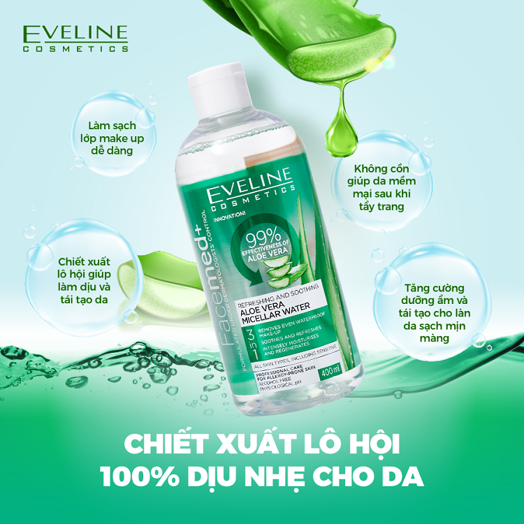 Nước tẩy trang Eveline Facemed+ dịu mát da chiết xuất lô hội 400ML 2