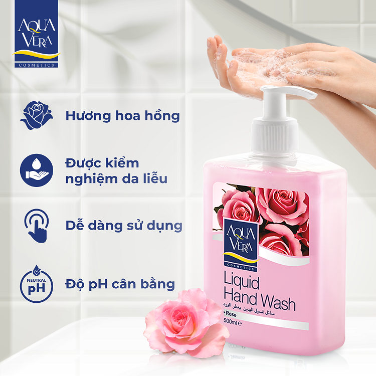 Nước rửa tay dưỡng da AquaVera hương hoa hồng 500ML 1