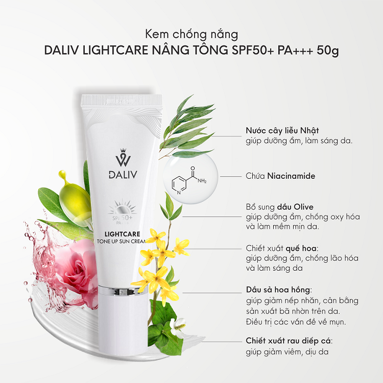 Kem chống nắng Daliv Lightcare nâng tông SPF50+ PA+++ 50g 1