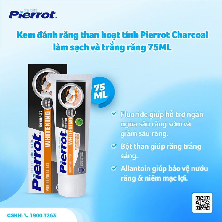 Kem đánh răng than hoạt tính Pierrot Charcoal làm sạch và trắng răng 75ML 1