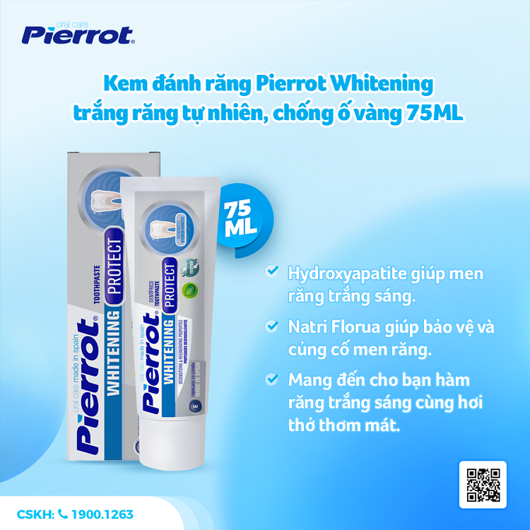 Kem đánh răng Pierrot Whitening trắng răng tự nhiên, chống ố vàng 75ML 1