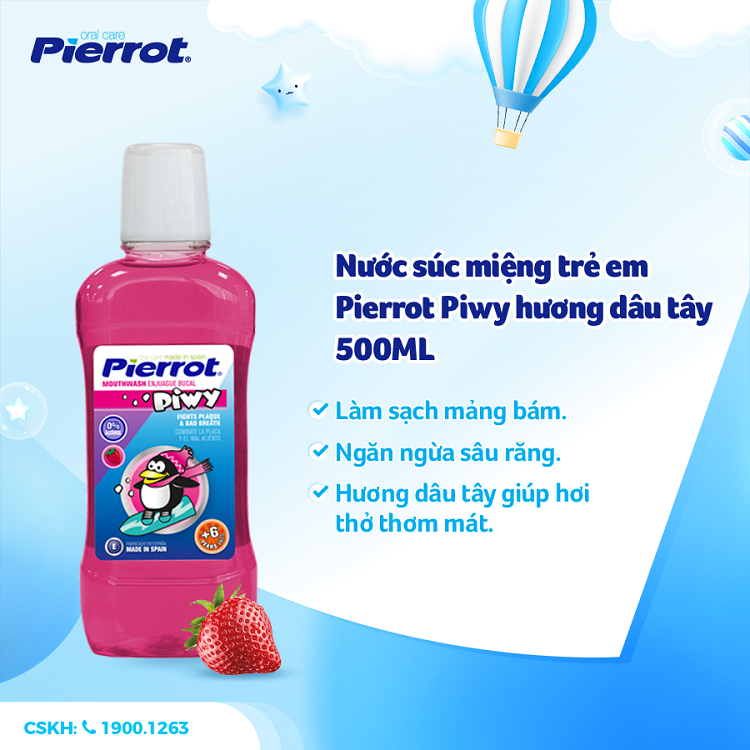 Nước súc miệng trẻ em Pierrot Piwy hương dâu tây 500ML 1