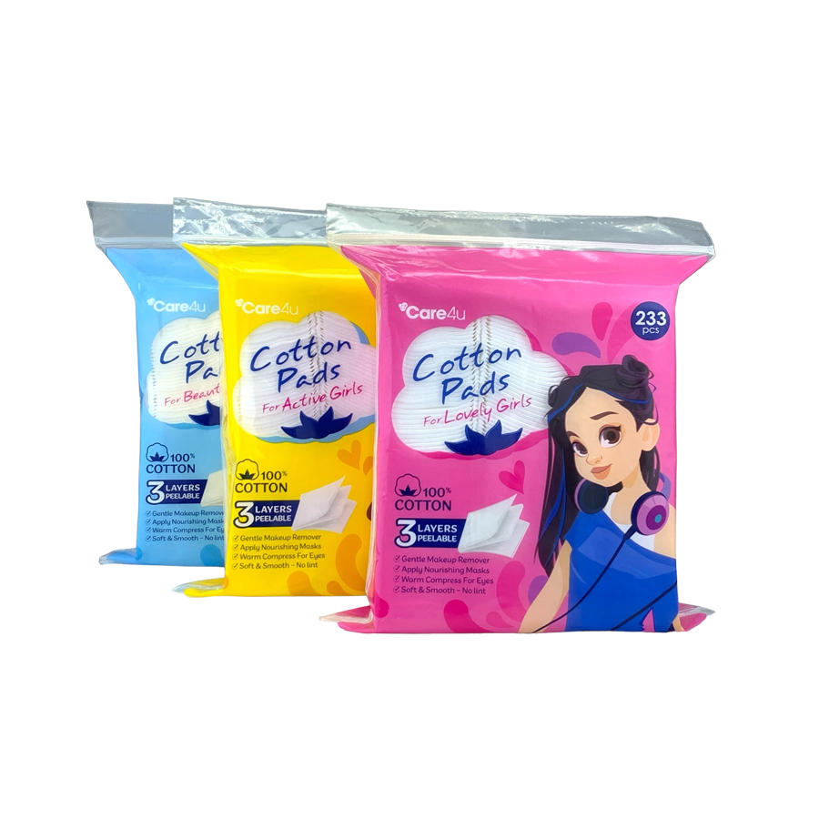 Combo 3 Bông tẩy trang cao cấp Care4u 3 lớp 233 miếng