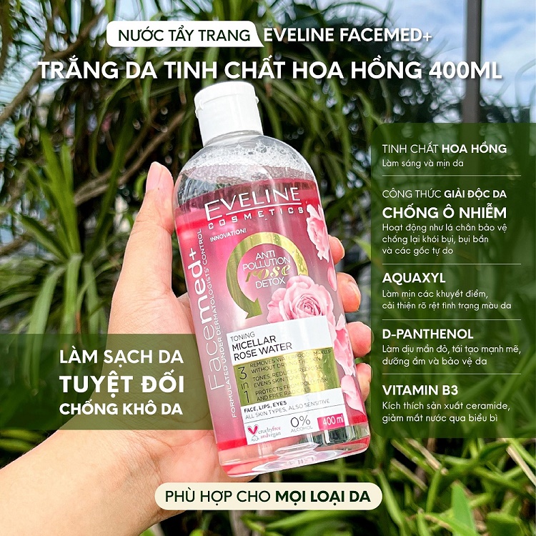 Nước tẩy trang Eveline Facemed+ trắng da tinh chất hoa hồng 400ML 2