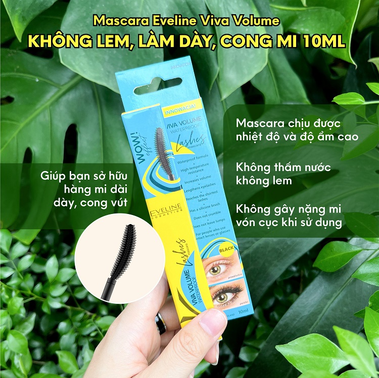 Mascara Eveline Viva Volume không lem, làm dày, cong mi 10ML 2