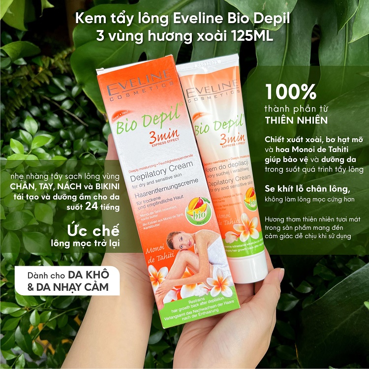 Kem tẩy lông Eveline Bio Depil 3 vùng hương xoài 125ML 2