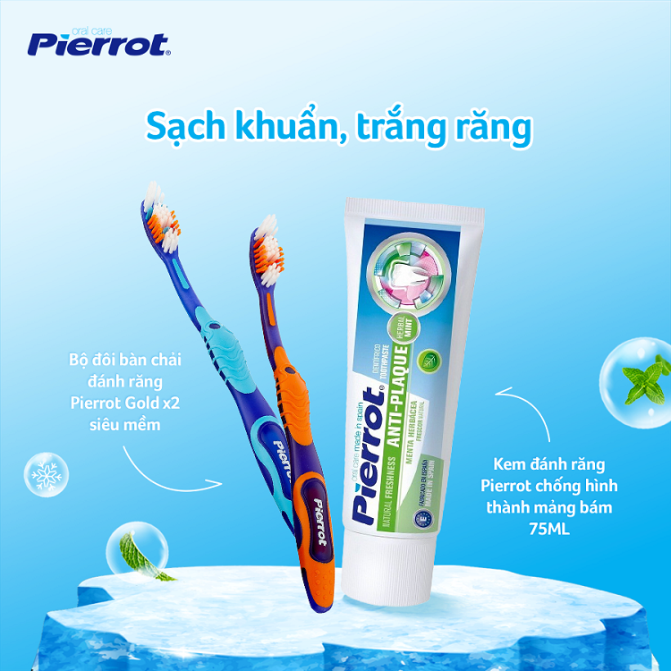 Bộ đôi bàn chải đánh răng Pierrot Gold x2 siêu mềm 1