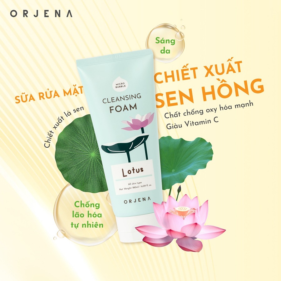 Sữa rửa mặt Orjena chiết xuất sen hồng 180ML 3