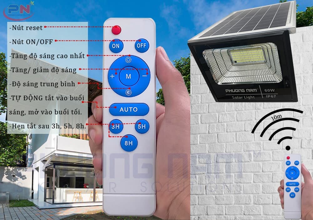 Đèn năng lượng mặt trời Phương Nam Solar có điều khiển từ xa lên đến 10m