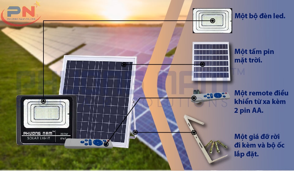 Các bộ phận của bộ Đèn năng lượng mặt trời Phương Nam Solar