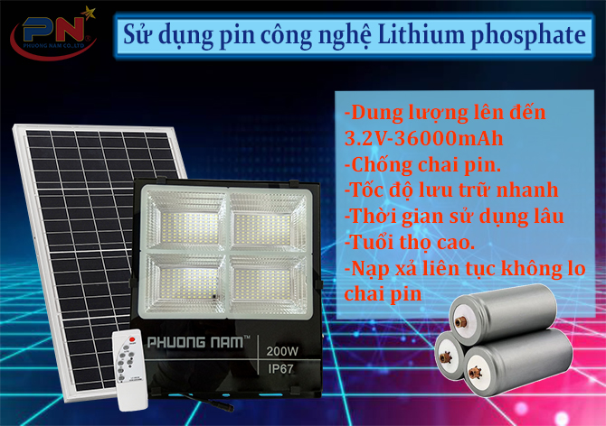 Đèn năng lượng mặt trời sử dụng pin công nghệ Lithium phosphate