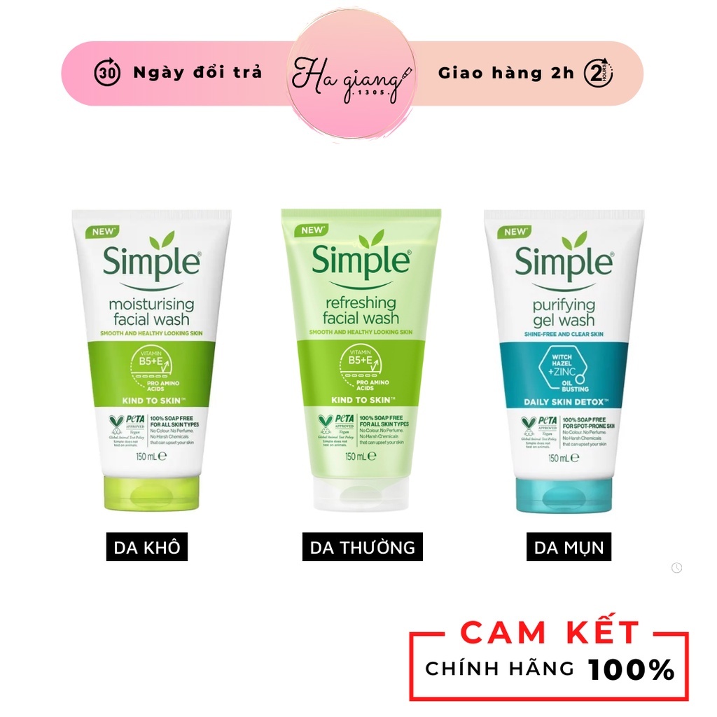 Sữa rửa mặt Simple Daily Skin Detox Witch Hazel + Zin C