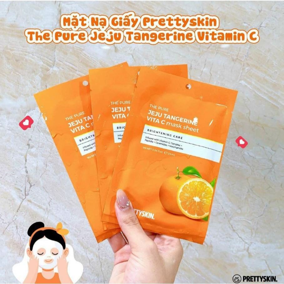 [1Miếng]  [PRETTYSKIN - VITA C] Mặt nạ dưỡng trắng da Vitamin C Pretty Skin The Pure Jeju Tangerine VITA C