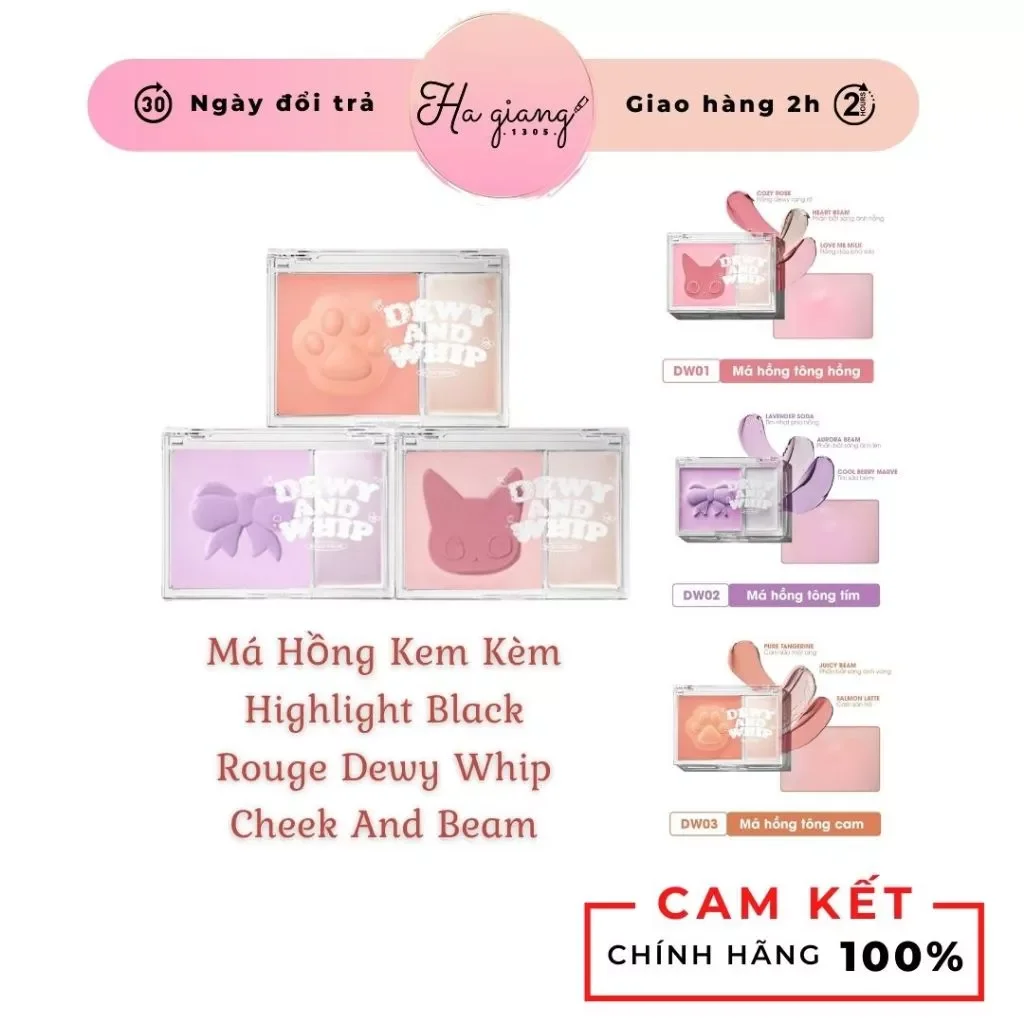 Má Hồng Kem Kèm Highlight Black Rouge Dewy Whip Cheek And Beam DW