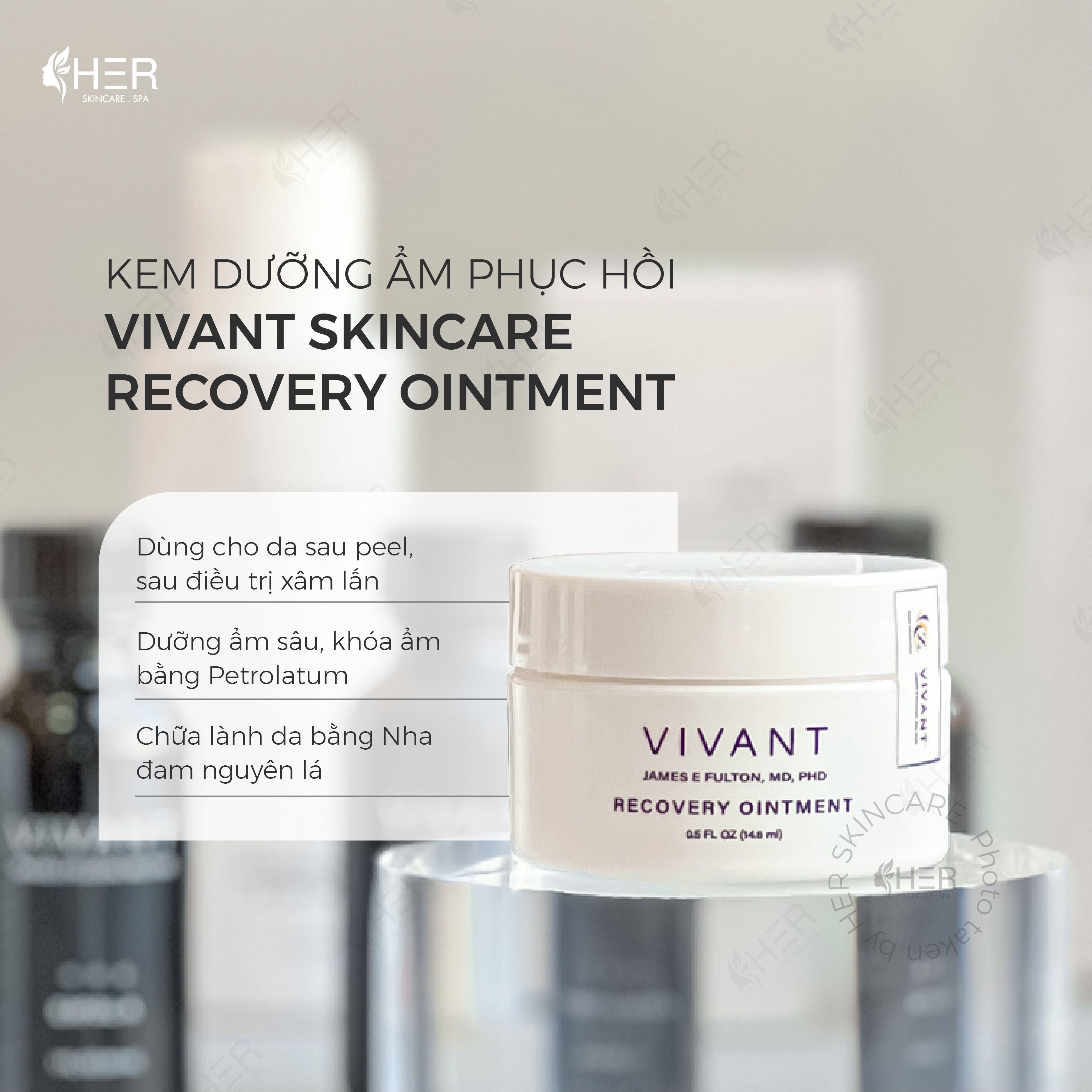 Công dụng chính của Vivant Skincare Recovery Ointment: - Hỗ trợ quá trình phục hồi và tái tạo da. - Kích thích sản sinh collagen, ngăn ngừa, làm chậm quá trình oxy hóa. - Tăng cường lớp màng bảo vệ da. - Hỗ trợ ngăn ngừa các dấu hiệu lão hóa. - Tăng cường độ ẩm cho da, giảm tình trạng da khô, thiếu nước.