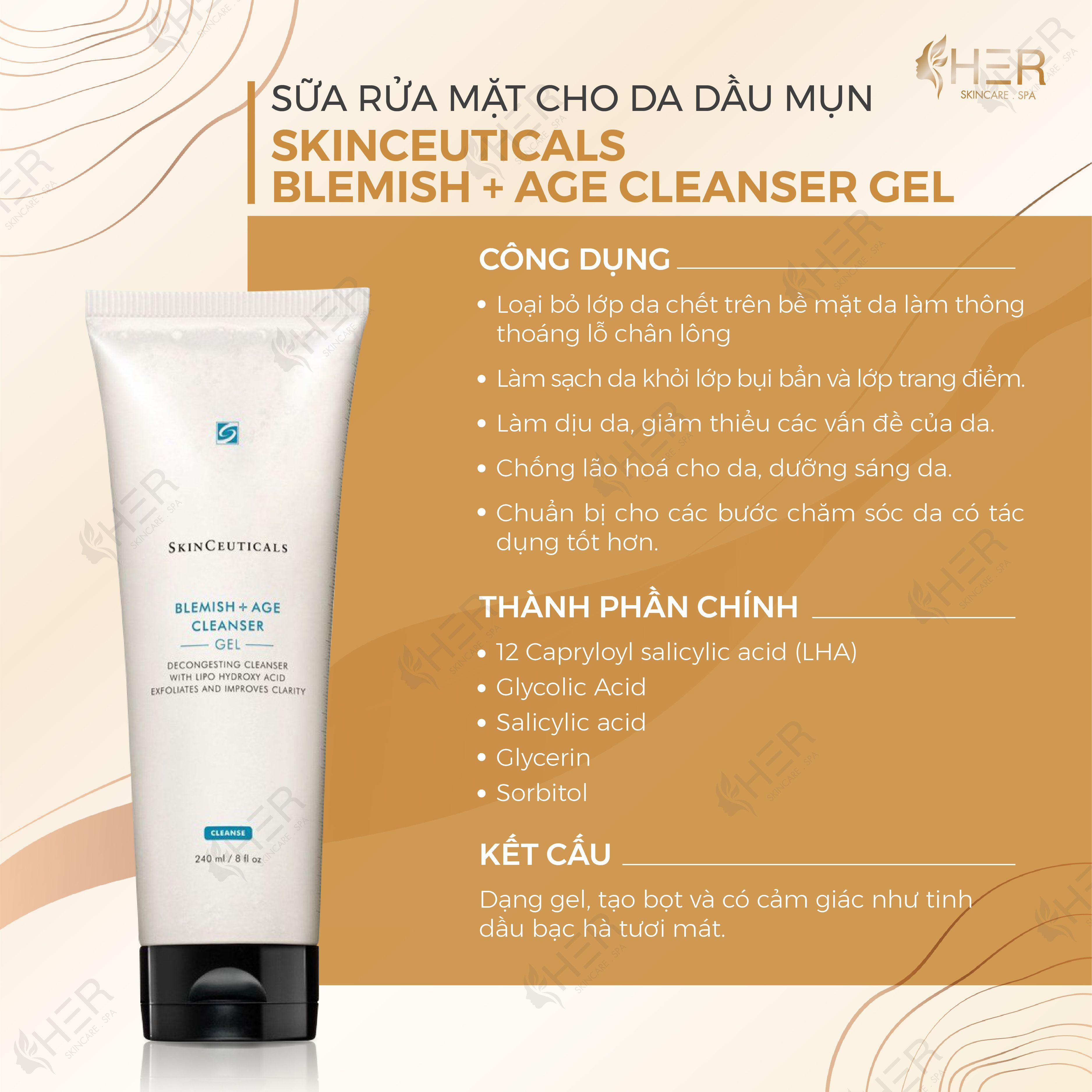Sữa rửa mặt cho da dầu mụn SkinCeuticals Blemish + Age Cleanser Gel 240ml (B) (R) (HSD: 12/23)
