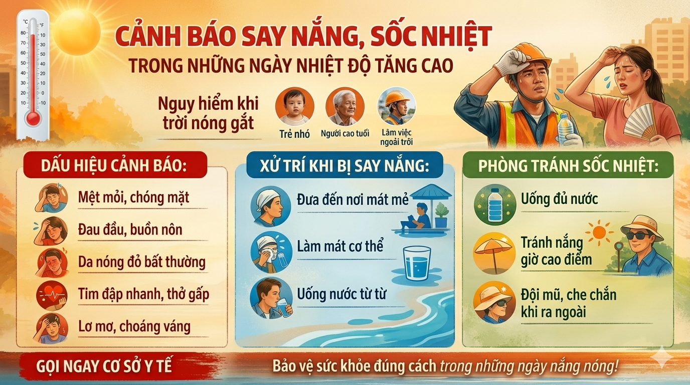 CẢNH BÁO SAY NẮNG, SỐC NHIỆT TRONG NHỮNG NGÀY NHIỆT ĐỘ TĂNG CAO