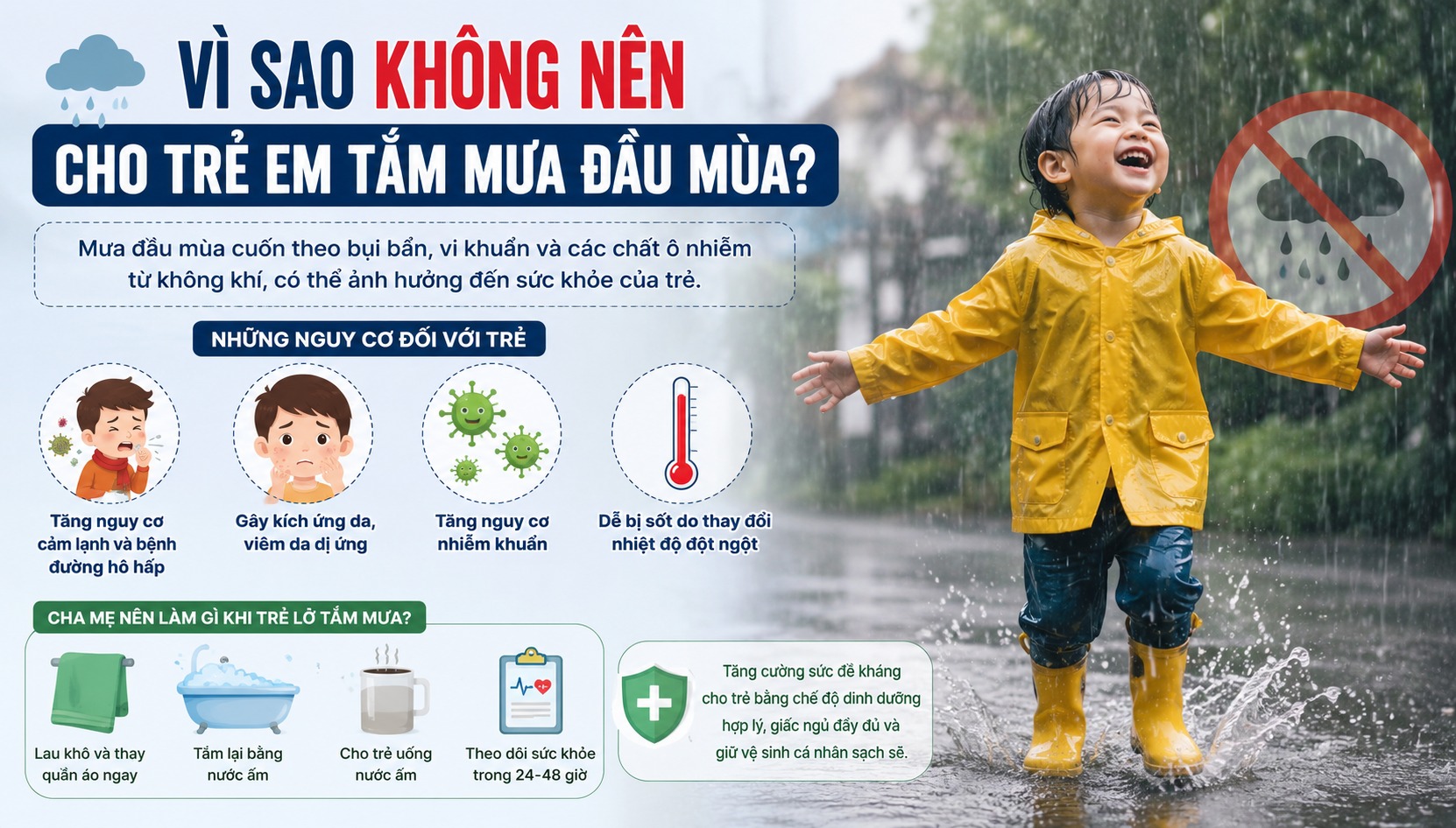 Vì Sao Không Nên Cho Trẻ Em Tắm Mưa Đầu Mùa?
