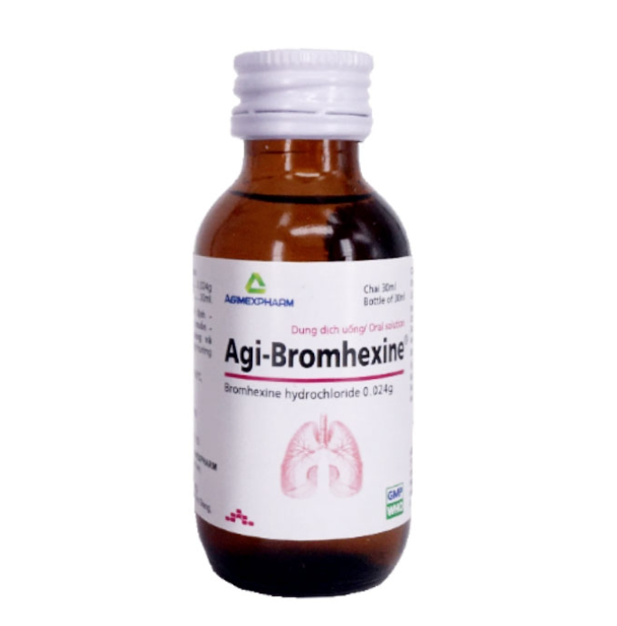 Thuốc Agi-Bromhexine Agimexpharm giúp làm loãng đờm trong các bệnh phế quản phổi cấp và mạn tính (30ml).webp