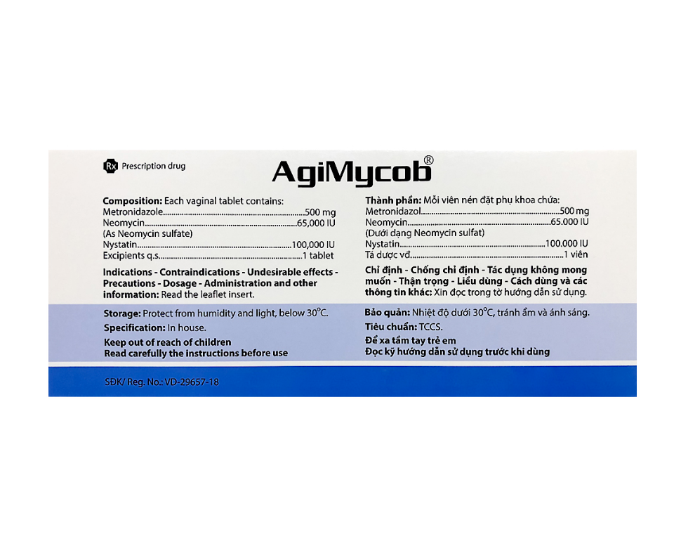 Viên đặt phụ khoa Agimycob Agimexpharm điều trị viêm âm đạo (1 vỉ x 10 viên).webp