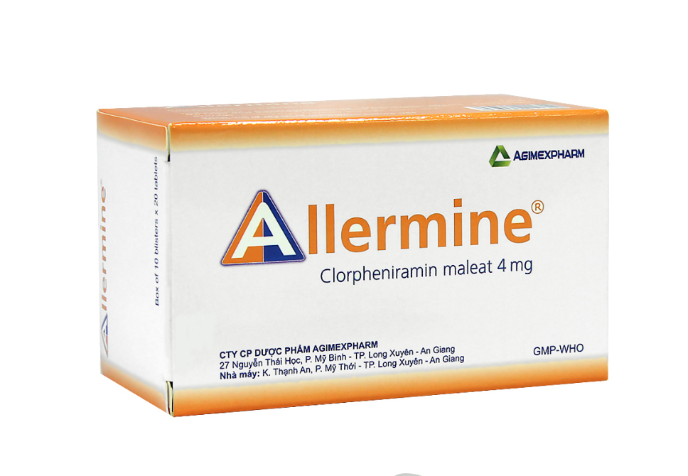 Thuốc Allermine 4mg Agimexpharm điều trị dị ứng cấp và mãn tính (10 vỉ x 20 viên).jpg