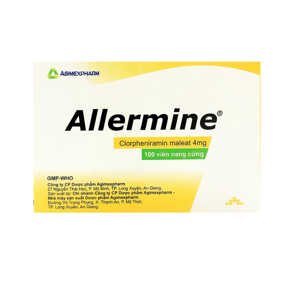 Thuốc Allermine 4mg Agimexpharm điều trị dị ứng cấp và mãn tính (10 vỉ x 10 viên).jpg