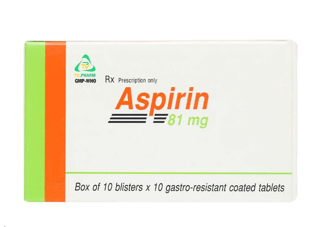 Aspirin TV.Pharm 81mg dự phòng nhồi máu cơ tim, đột quỵ (10 vỉ x 10 viên).webp