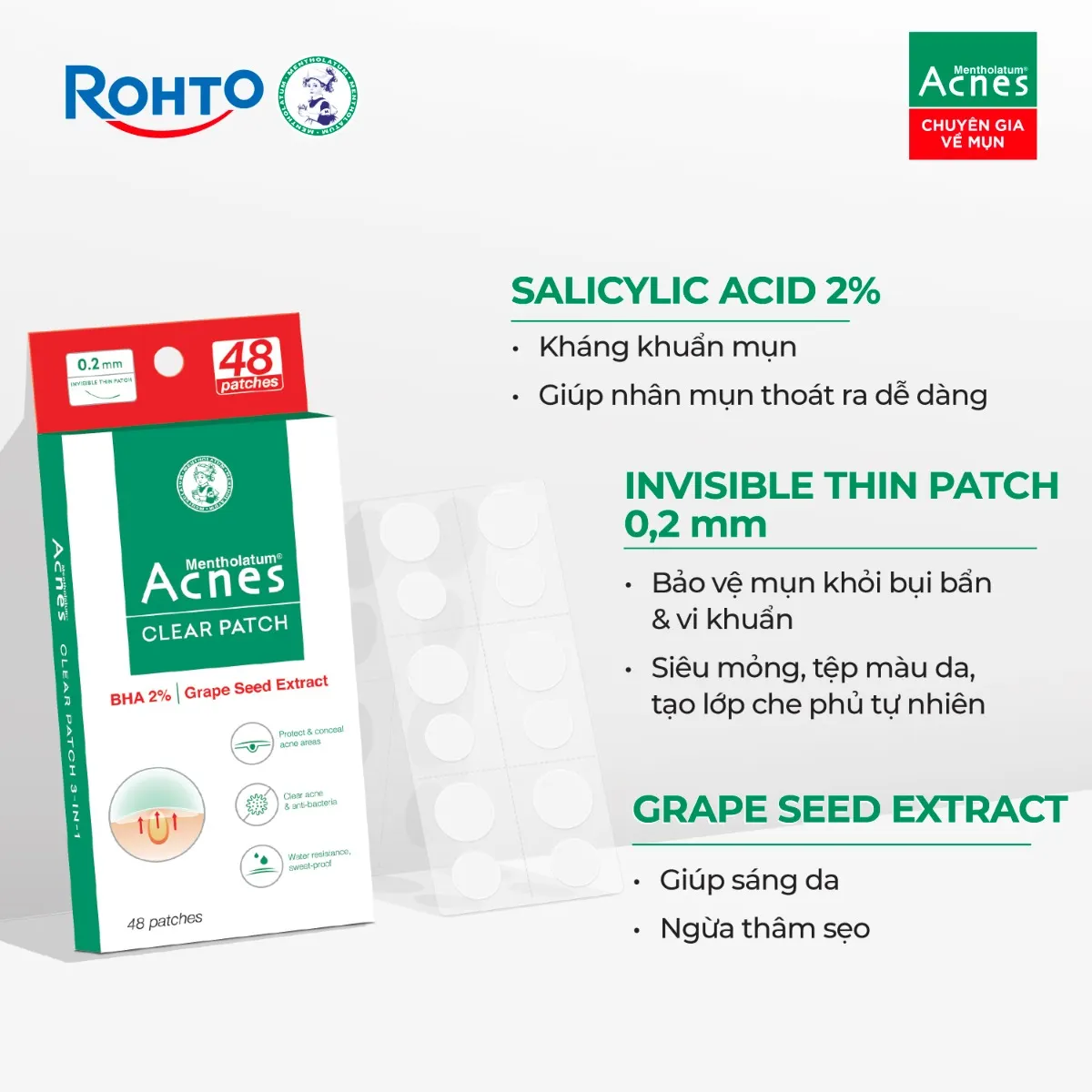 Miếng dán mụn giúp giảm mụn sưng viêm Acnes Clear Patch (48 Miếng).webp
