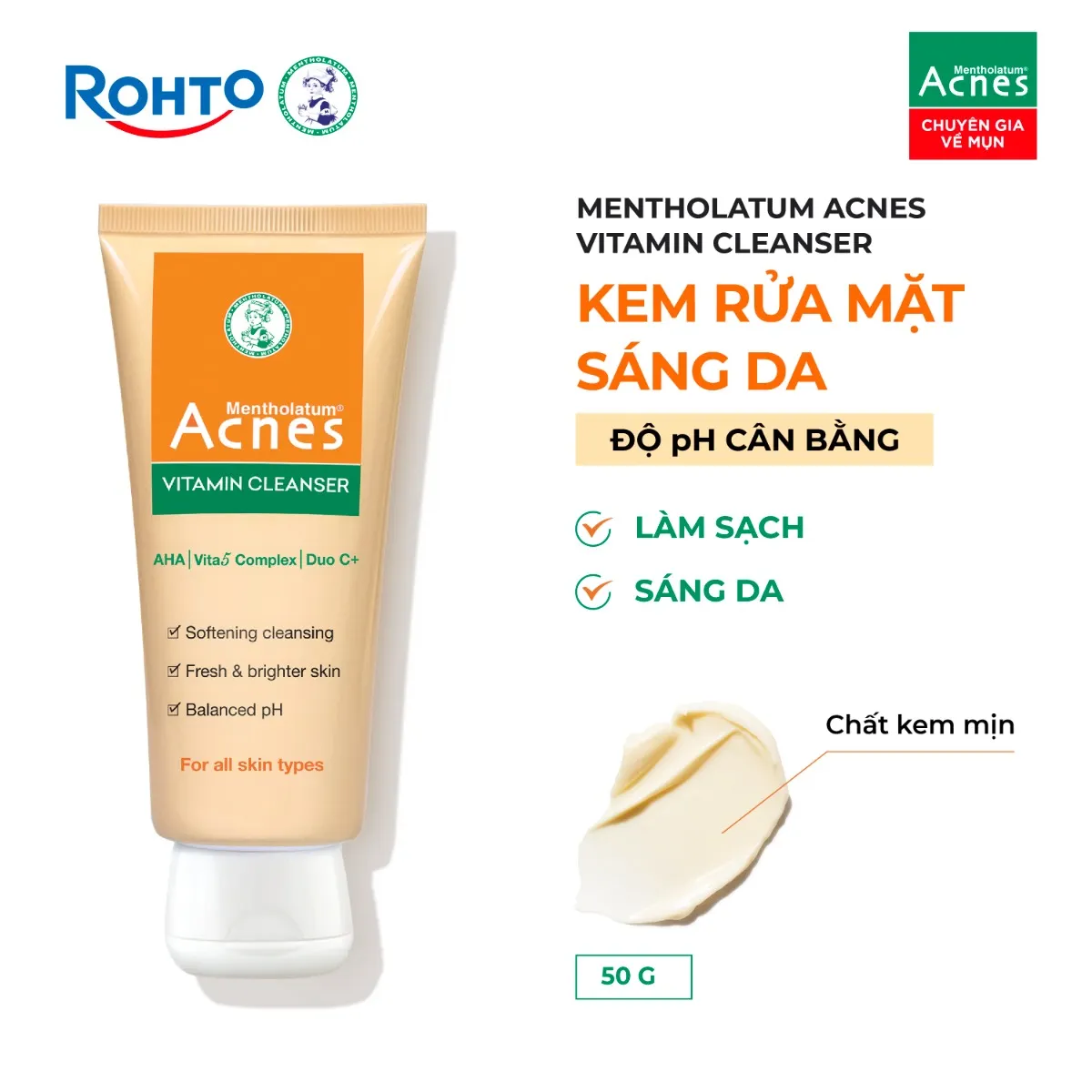 Sữa rửa mặt vitamin làm sáng da, mờ sẹo thâm dạng kem Acnes Vitamin Cleanser 50g.webp