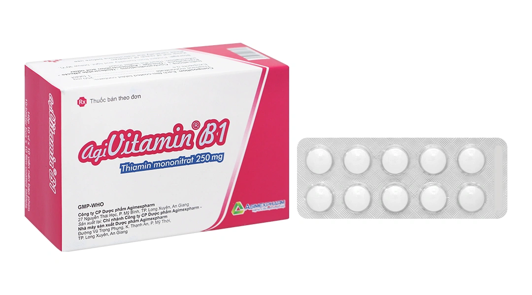Agivitamin B1 250mg trị thiếu thiamin (10 vỉ x 10 viên).webp