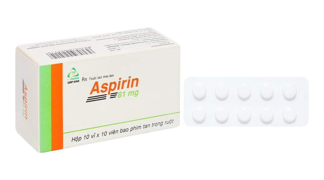 Aspirin TV.Pharm 81mg dự phòng nhồi máu cơ tim, đột quỵ (10 vỉ x 10 viên).webp