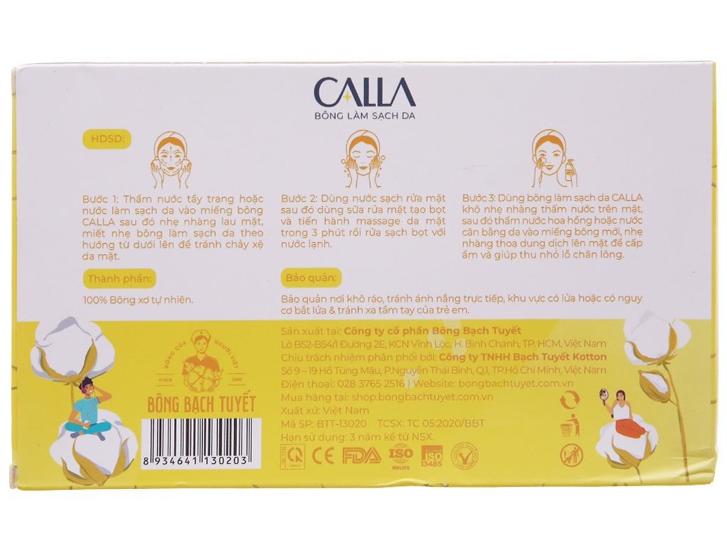 Bông Tẩy Trang Calla Bạch Tuyết Cotton Pads - Hộp 180 miếng1.jpg