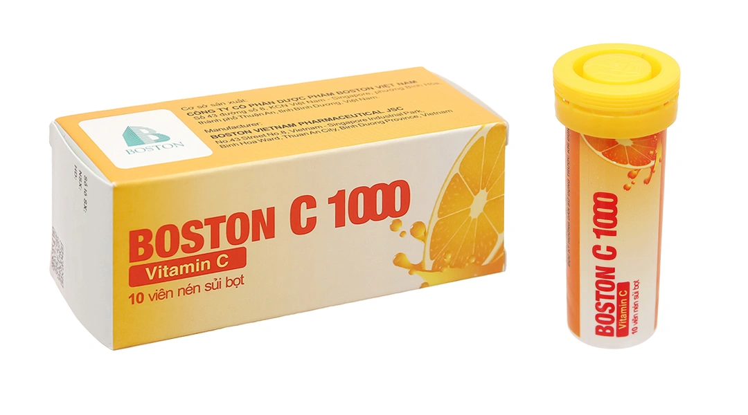 Viên nén sủi bọt Boston C 1000 trị tình trạng mệt mỏi tuýp 10 viên.webp