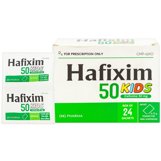 Bột Hafixim 50 Kids DHG điều trị nhiễm khuẩn (24 gói).webp