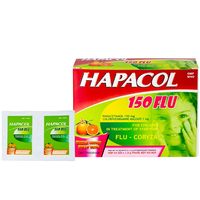 Bột Hapacol 150 Flu DHG giảm đau, hạ sốt (24 gói).webp