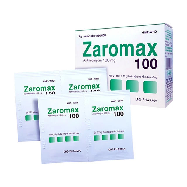 Bột pha hỗn dịch uống Zaromax 100 DHG Pharma điều trị viêm phế quản, viêm phổi (24 gói).webp