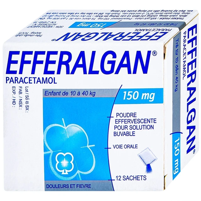 Bột sủi Efferalgan 150mg UPSA SAS giảm đau, hạ sốt (12 gói).webp