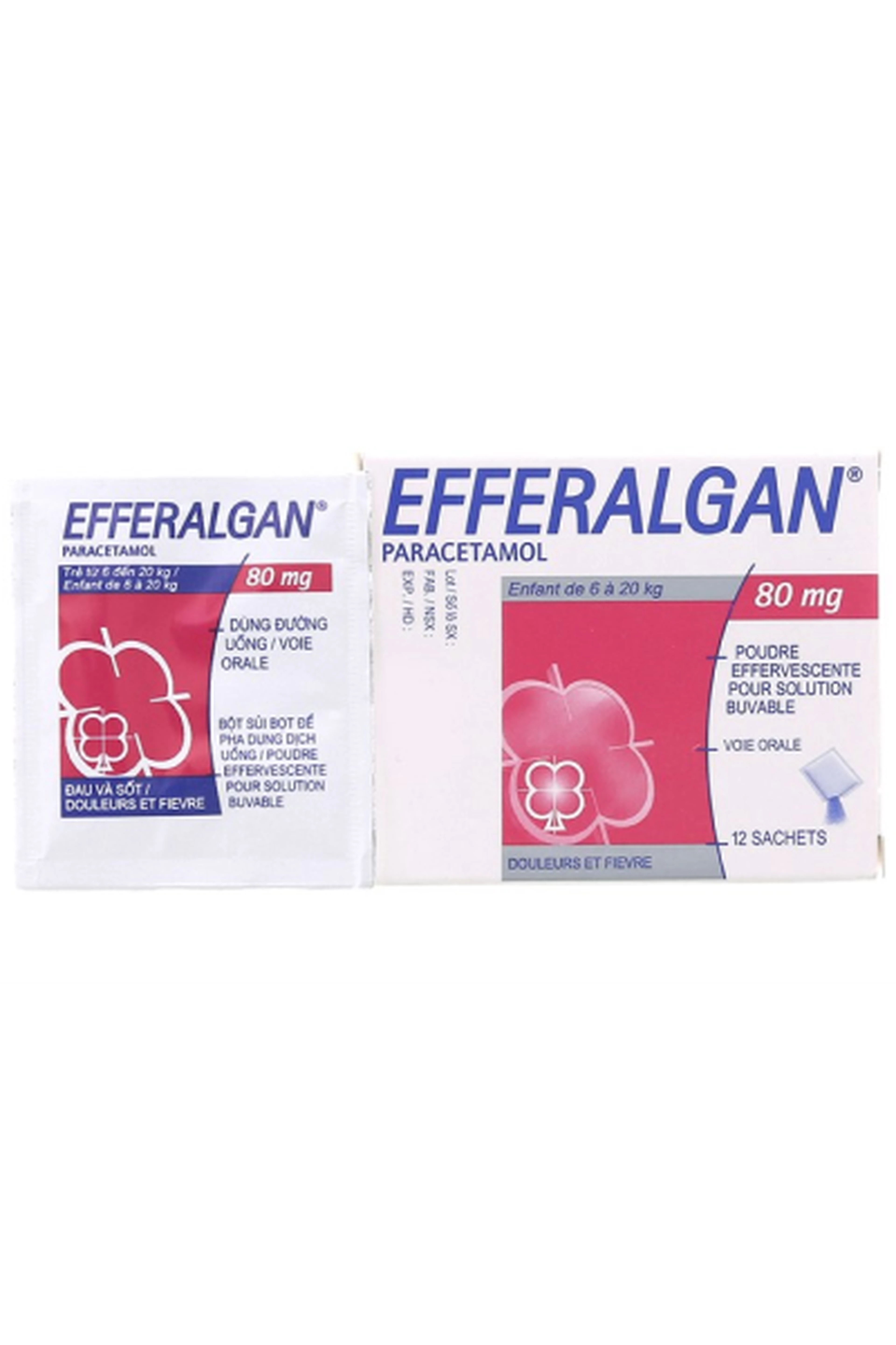 Bột sủi bọt Efferalgan 80mg giảm đau từ nhẹ đến vừa và hạ sốt (hộp 12 gói).webp
