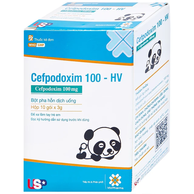 Bột pha hỗn dịch uống Cefpodoxim 100-HV USP điều trị nhiễm khuẩn (10 gói x 3g).webp