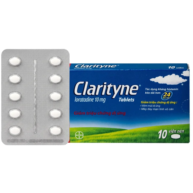 Clarityne 10mg giảm các triệu chứng viêm mũi dị ứng, mề đay (1 vỉ x 10 viên).webp