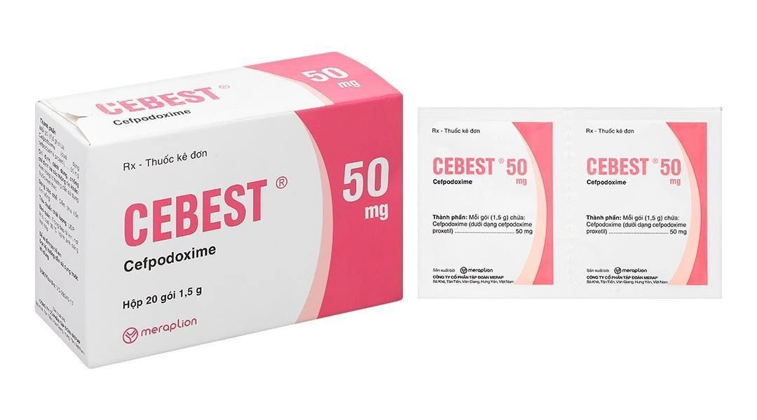 Cốm pha hỗn dịch Cebest 50mg trị một số bệnh nhiễm khuẩn hô hấp, tiết niệu (20 gói x 1.5g).webp
