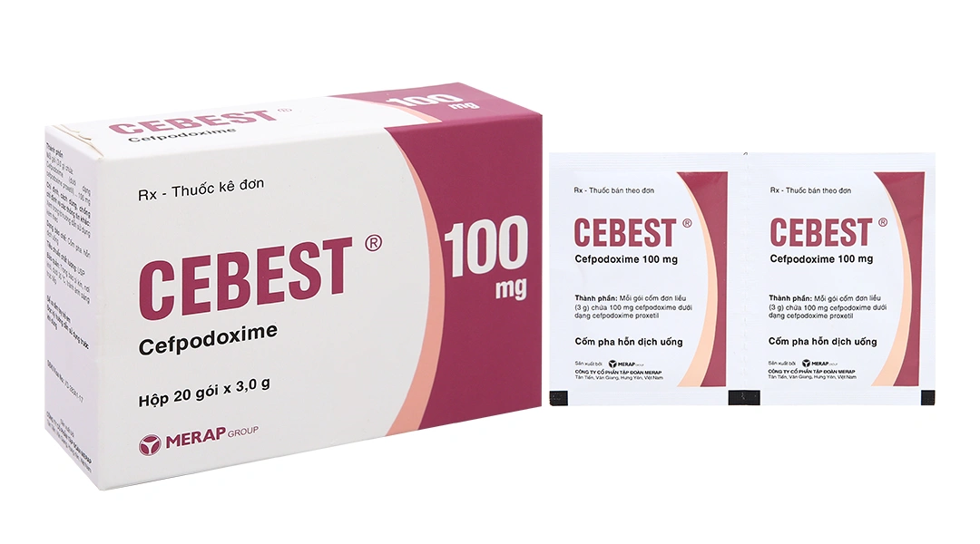 Cốm pha hỗn dịch uống Cebest 100mg trị nhiễm khuẩn (20 gói x 3g).webp