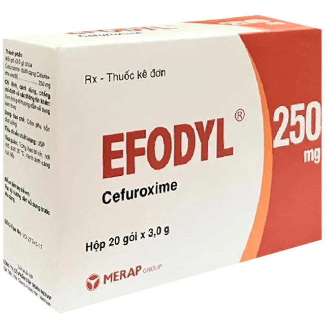 Cốm pha hỗn dịch uống Efodyl Cefuroxim 250mg Merap điều trị nhiễm khuẩn (20 gói).webp