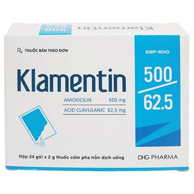 Cốm pha hỗn dịch uống Klamentin 500-62.5 DHG Pharma điều trị nhiễm khuẩn đường hô hấp (24 gói).webp