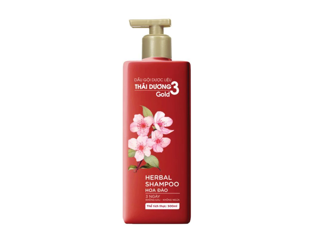 Dầu gội Dược Liệu Thái Dương 3 Gold Hoa Đào (500ml).webp